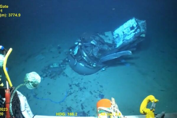 US Coast Guard footage shows the twisted wreckage of the Titan, which imploded as during a trip to explore the remains of the Titanic in 2023 (Handout)