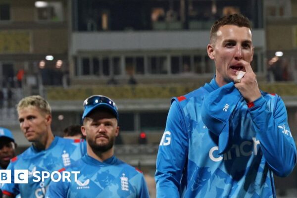 Australia's Travis Head celebrates reaching his century against England in ODI at Trent Bridge