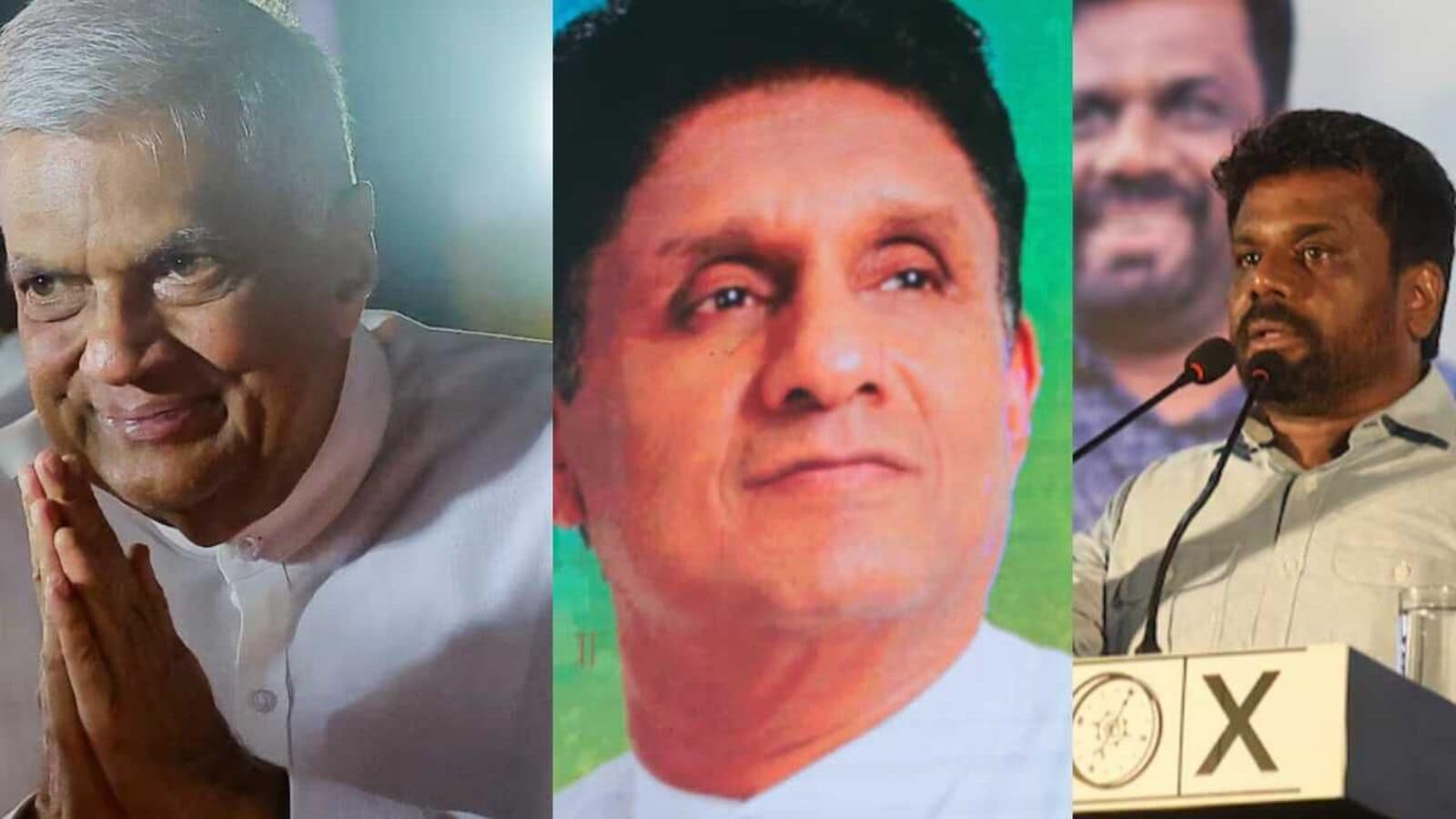 Sri Lanka election 2024: (L-R) Sri Lanka's president Ranil Wickremesinghe; Sajith Premadasa, leader of the Samagi Jana Balawegaya party; Anura Kumara Dissanayake, the presidential candidate from National People's Power,