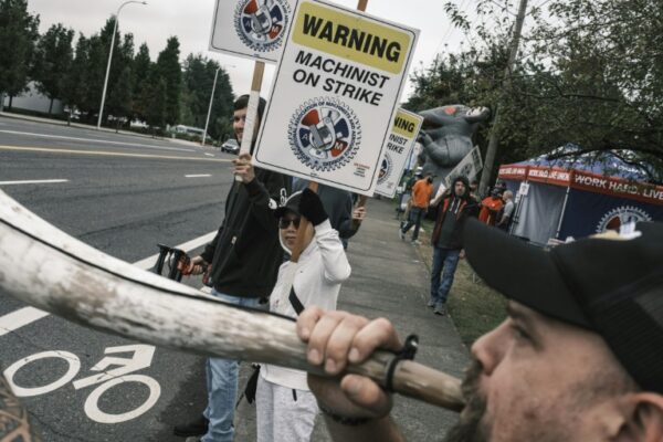 Boeing workers in the Seattle-area walked off the job on September 13 after overwhelmingly voting down a contract offer (Jordan GALE)