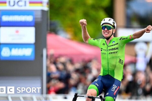 Tadej Pogacar: Slovenian wins first world road race title to complete cycling’s ‘Triple Crown’ Tadej Pogacar wins the men's world road race title.
