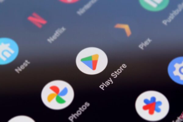 A photo of Google's Play Store app icon in the Android app drawer.