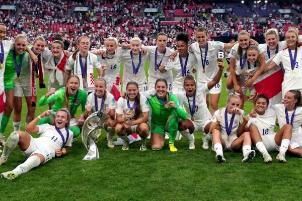 Women’s and girls’ football sees record growth in historic four-year period as Euro 2022 legacy lives on | Football News England Women's players celebrate winning the European Championship after beating Germany in the final at Wembley