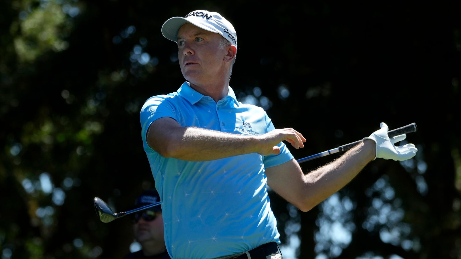 Martin Laird watches his shot from the eighth tee during the first round of the Procore Championship PGA golf tournament at the Silverado Resort North Course in Napa, Calif., Thursday, Sept. 12, 2024. (AP Photo/Jeff Chiu)