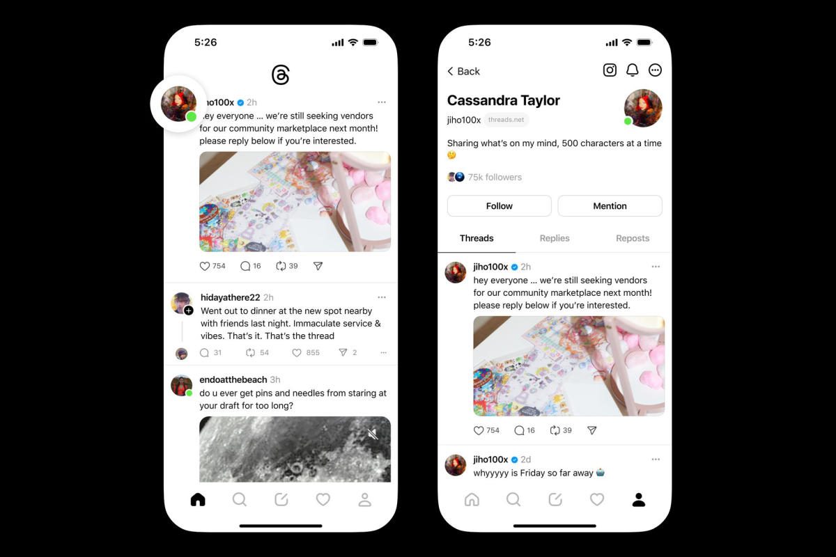 Threads can now show when people are online and using the app