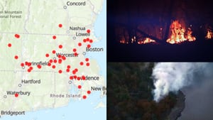 Smoky haze grips Massachusetts as brush fires burn in dozens of communities