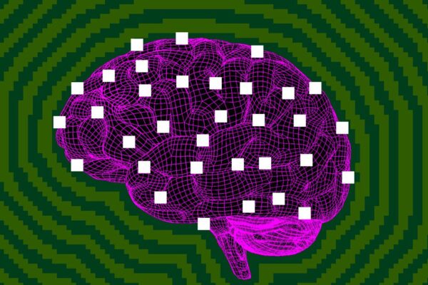 Photo illustration of a brain made of data points.