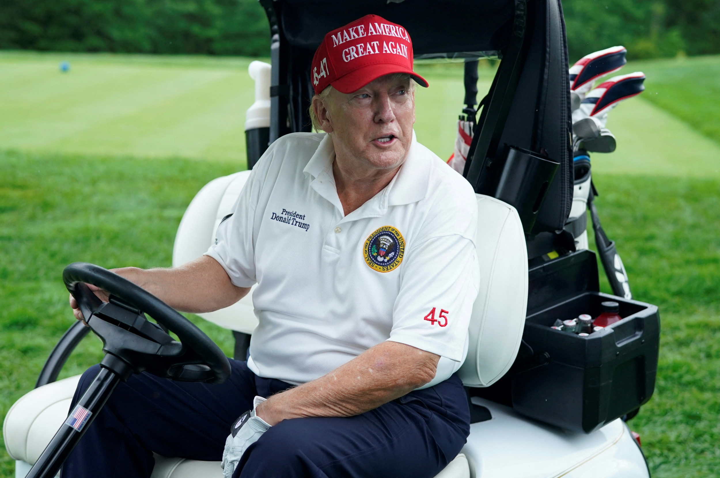 Donald Trump golfs in New Jersey