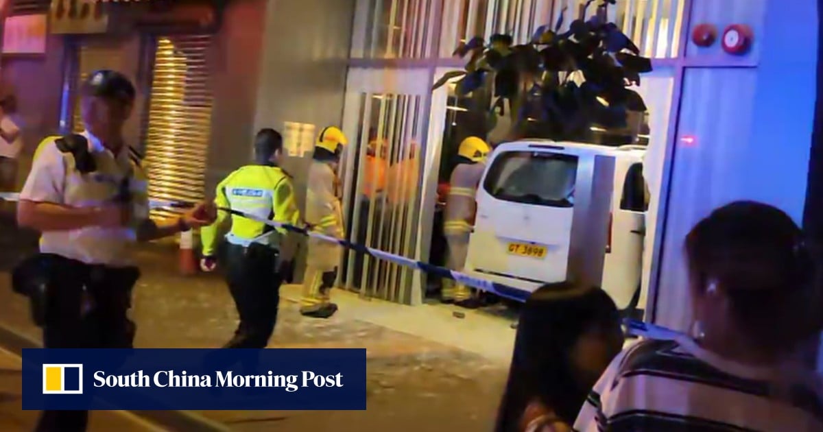 Hong Kong van smashes through windows into lobby of residential building