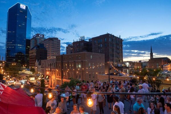 A third-story rooftop bar was added to Belle’s Cocktail House in 2016 overlooking the downtown Lexington skyline. It was damaged in a fire in August 2018 but reopened the next month.