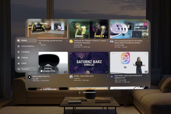 An image showing the Juno for YouTube app in Vision Pro