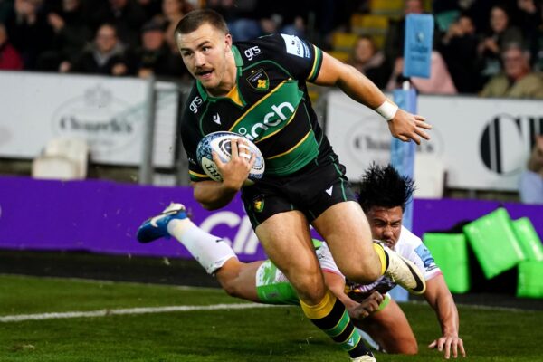 Northampton Saints' Ollie Sleightholme scores their side's second try of the game during the Gallagher Premiership match at the cinch Stadium at Franklin's Gardens, Northampton. Picture date: Friday October 4, 2024.