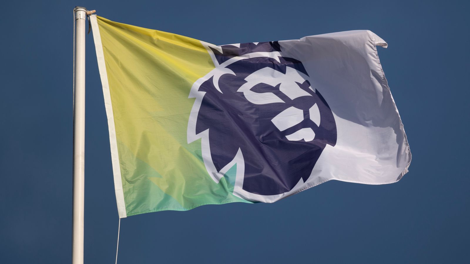 SHEFFIELD, ENGLAND - FEBRUARY 18: A detailed view of the Premier League badge seen on a flag during the Premier League match between Sheffield United and Brighton & Hove Albion at Bramall Lane on February 18, 2024 in Sheffield, England. (Photo by Joe Prior/Visionhaus via Getty Images)