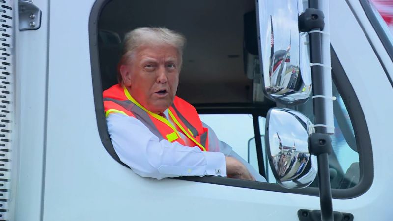 Video: Donald Trump speaks from campaign-branded garbage truck