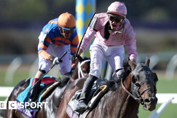 Jockey Flavien Prat celebrates after riding Sierra Leone to victory in the Breeders' Cup Classic