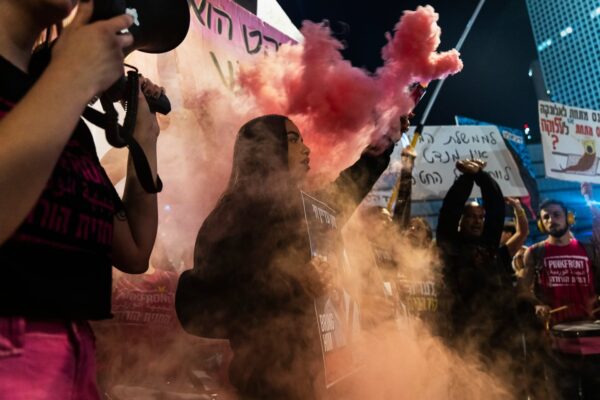 People shout slogans during a protest against Prime Minister Benjamin Netanyahu's government and call for the release of hostages held in the Gaza Strip by the Hamas militant group, in Tel Aviv, Israel, on Nov. 16.