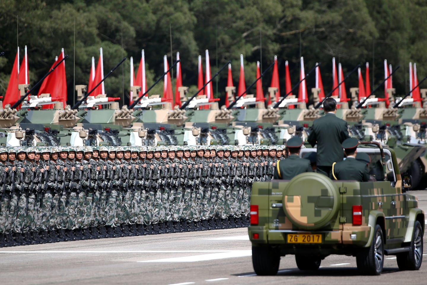 Chinese President Xi Jinping inspects troops in Hong Kong in 2017.