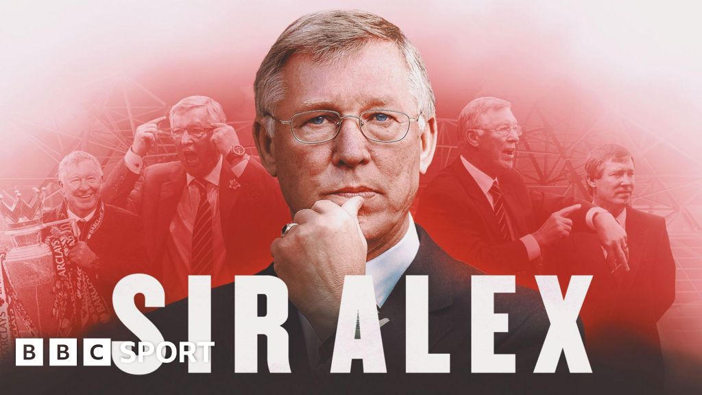 A graphic of Sir Alex Ferguson with his hand on his chin