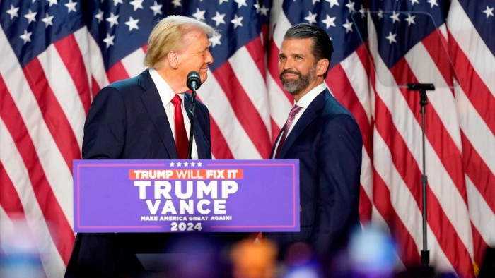Donald Trump his son Donald Jr at an election night watch party