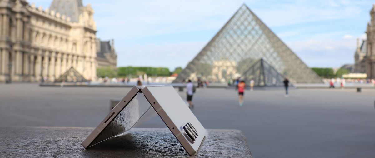 Samsung Galaxy Z Fold 6 in Paris in front of the Louvre pyramid