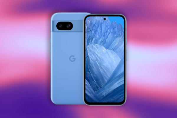 Blue Pixel 8A on CNET background
