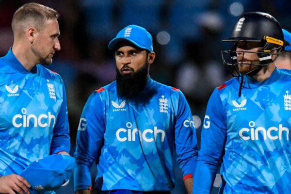 West Indies vs England: Inexperienced tourists slump to defeat in first ODI | Cricket News England's captain Liam Livingstone (L), alongside Adil Rashid (C) and Phil Salt (R) after their defeat to the West Indies in the opening ODI in Antigua