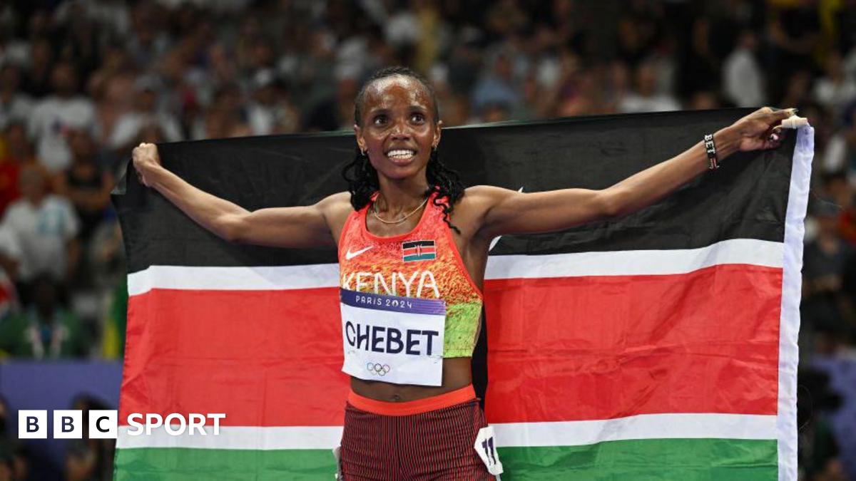 Beatrice Chebet celebrates winning 5,000m gold at the Paris Olympics