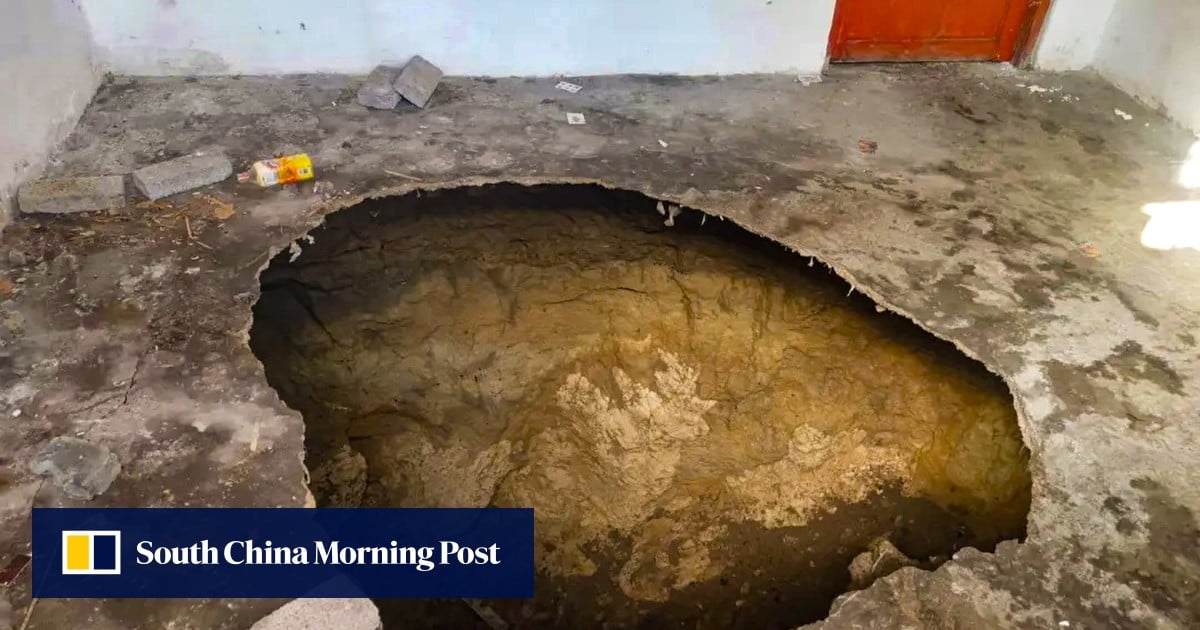 Chinese village’s sinkhole nightmare continues with kitchen floor collapse