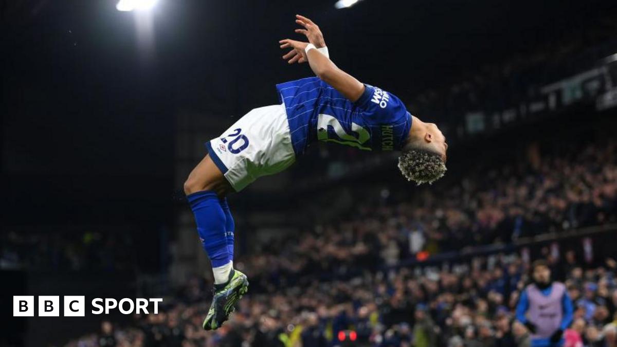 Ipswich Town's Omari Hutchinson celebrates his goal with a backflip