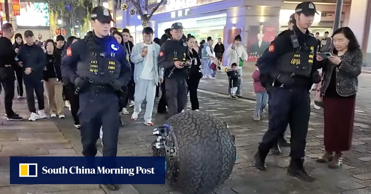 Officers on patrol in China test ball-shaped robot as Beijing pushes hi-tech policing