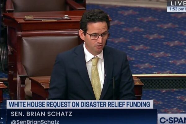 U.S. Sen. Brian Schatz took to the Senate floor on Wednesday to urge Congress to approve new disaster relief funding. (Photo courtesy of the Office of U.S. Sen. Brian Schatz)