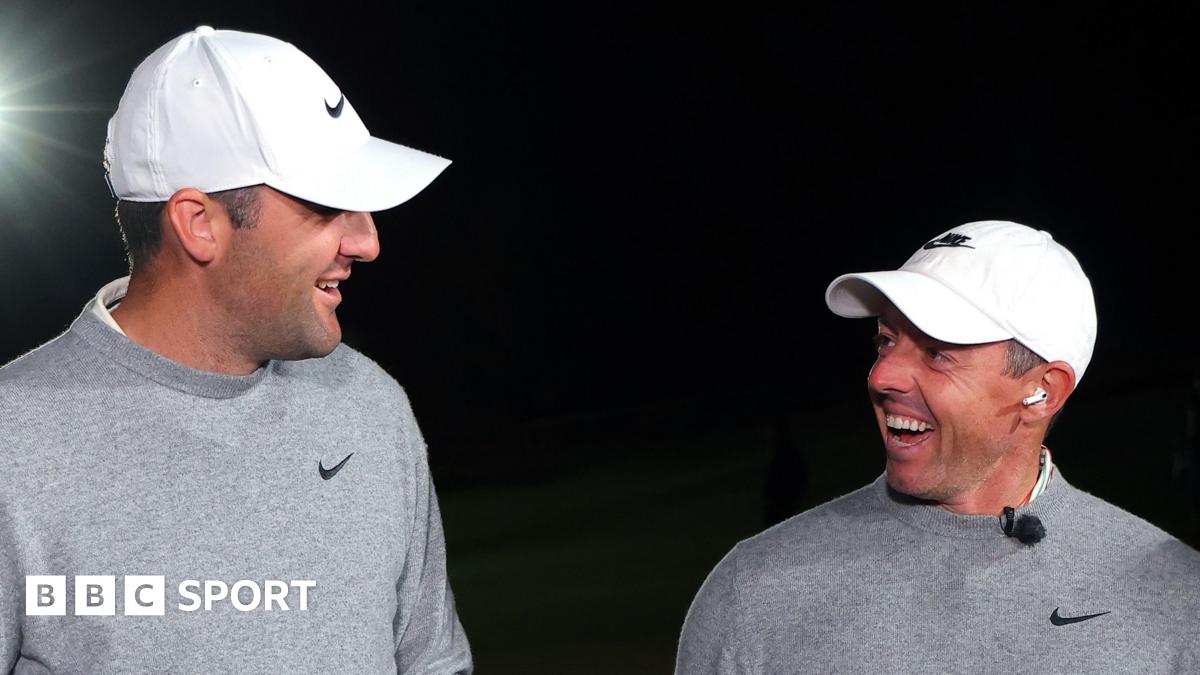 Scottie Scheffler and Rory McIlroy celebrate winning 'The Showdown'