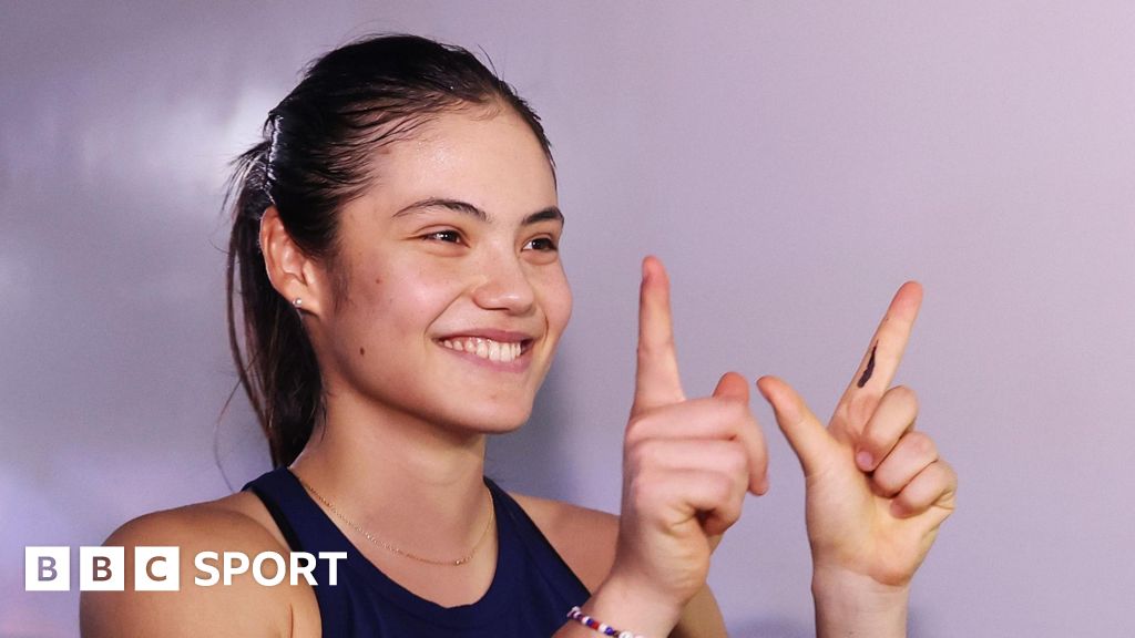 Emma Raducanu celebrates winning her match at the 2024 Billie Jean King Cup