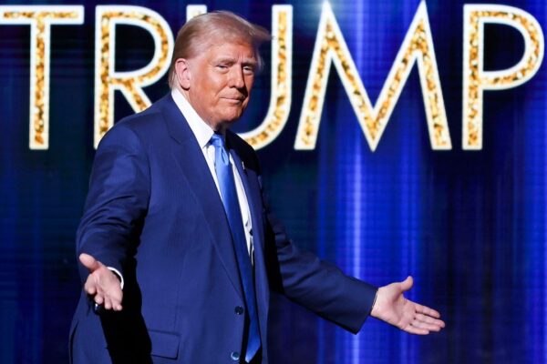 President-elect Donald Trump takes the stage before he speaks at the FOX Nation Patriot Awards, Thursday, Dec. 5, 2024, in Greenvale, N.Y. (AP Photo/Heather Khalifa)