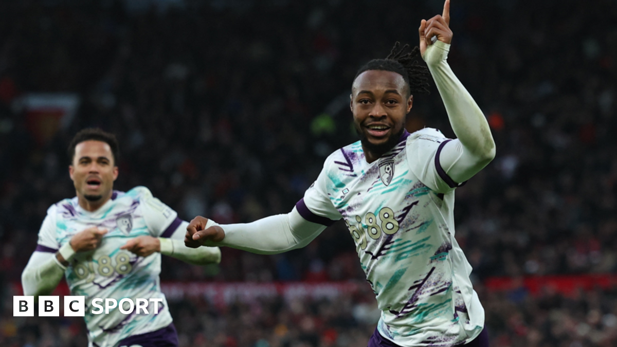 Bournemouth's players celebrate scoring against Manchester United.