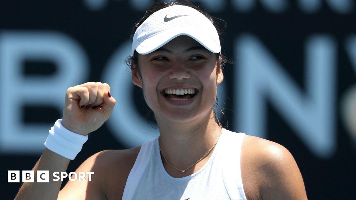 Emma Raducanu laughs after securing victory after the Australian Open first round