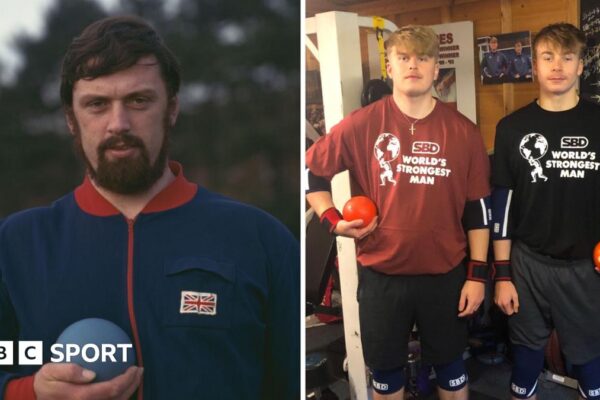 Geoff Capes: Olympian and strongest man’s legacy in good hands On the left of a two-image collage, Geoff Capes holds a shot (as used in shot put) while wearing a Great Britain tracksuit top. On the right, Donovan and Lawson Capes - who are his grandsons - stand next to each other holding shots.