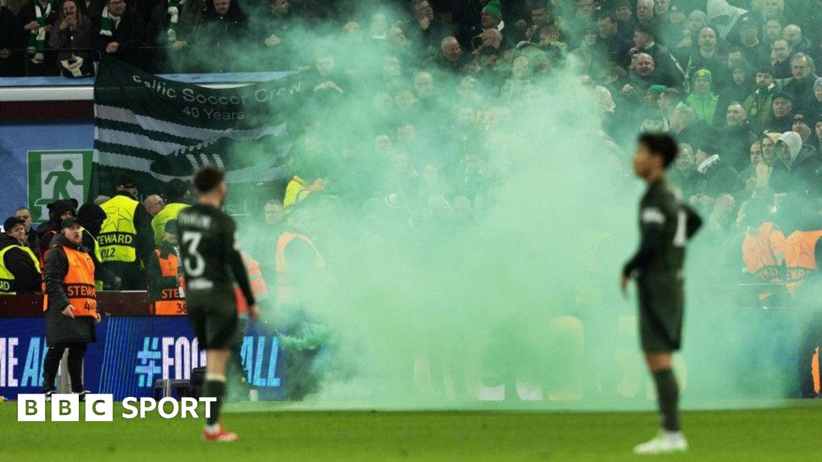 Green smoke from a pyro at Villa Park