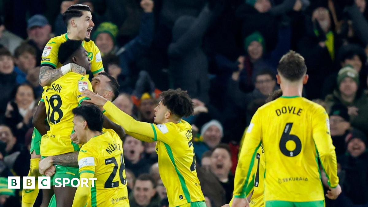 Amankwah Forson is lifted off the ground by Norwich team-mates after he scored against Coventry