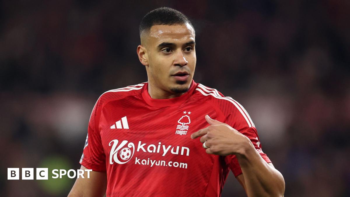 Nottingham Forest defender Murillo points at himself during a match