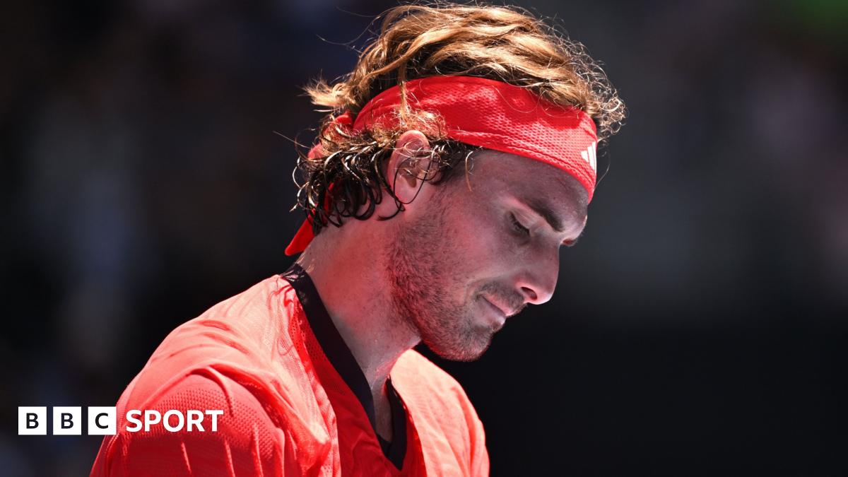 Stefanos Tsitsipas reacts to a missed point