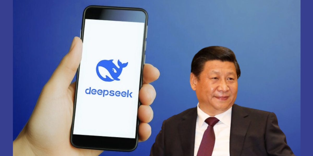 Xi Jinping in the backdrop of DeepSeek logo on a phone. Photos: Flickr/Global Panorama (CC BY-SA 2.0), Tim Reckmann (CC BY-NC 2.0)