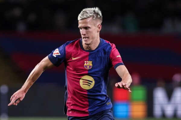 Dani Olmo of FC Barcelona in action during the Spanish league, La Liga EA Sports, football match played between FC Barcelona and Atletico de Madrid at Estadio Olimpico de Montjuic on December 21, 2024 in Barcelona, Spain. AFP7 21/12/2024 (Europa Press via AP)