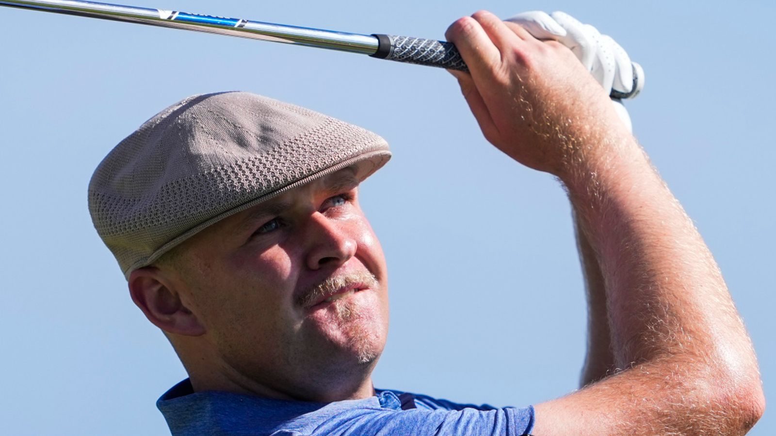 Harry Hall, of England, hits from the 17th tee during the second round of the Sony Open golf event, Friday, Jan. 10, 2025, at Waialae Country Club in Honolulu. (AP Photo/Matt York)