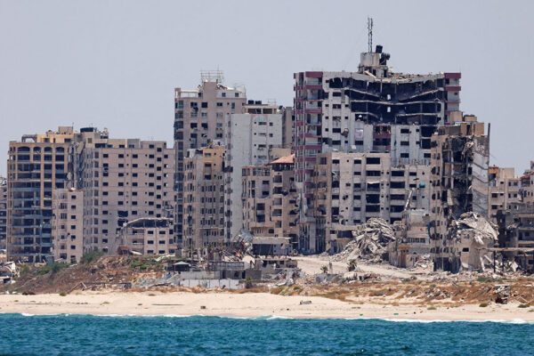 Destroyed buildings stand on the Gaza coast, June 25th 2024