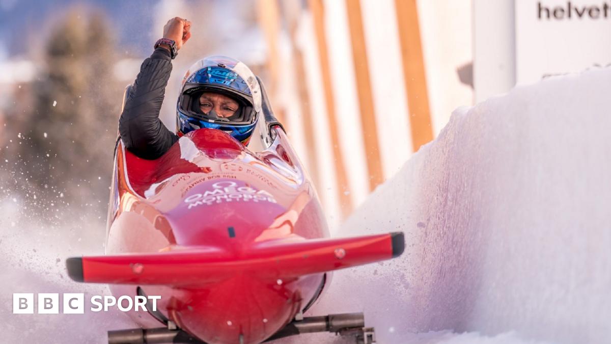 Corie Mapp celebrates winning gold at the Para-bobsleigh World Championships in St Moritz