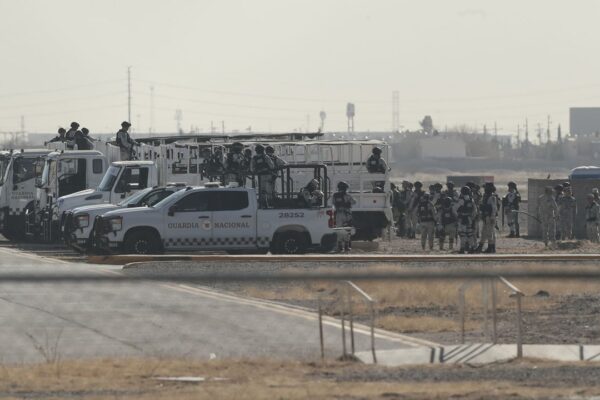 Mexican National Guards arrive to Ciudad Juarez, Mexico, Tuesday, Feb. 4, 2025, to reinforce the country's border with the United States. (AP Photo/Christian Chavez)