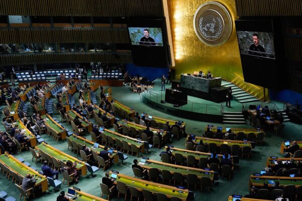 Ukraine's President Volodymyr Zelenskyy addresses the 79th session of the United Nations General Assembly, Sept. 25, 2024, at UN headquarters. (AP Photo/Julia Demaree Nikhinson, File)