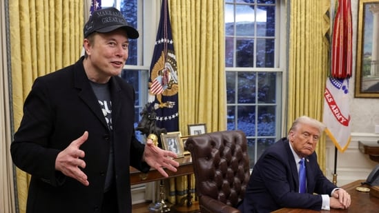 FILE PHOTO: Elon Musk speaks next to US President Donald Trump in the Oval Office of the White House in Washington, DC.(REUTERS)