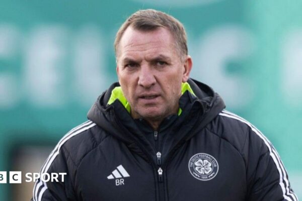 Celtic manager Brendan Rodgers with striker Adam Idah